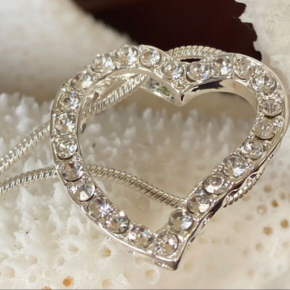 Open Heart Silver Clear Crystals Swarovski Crystals Necklace - Picture 3 of 9